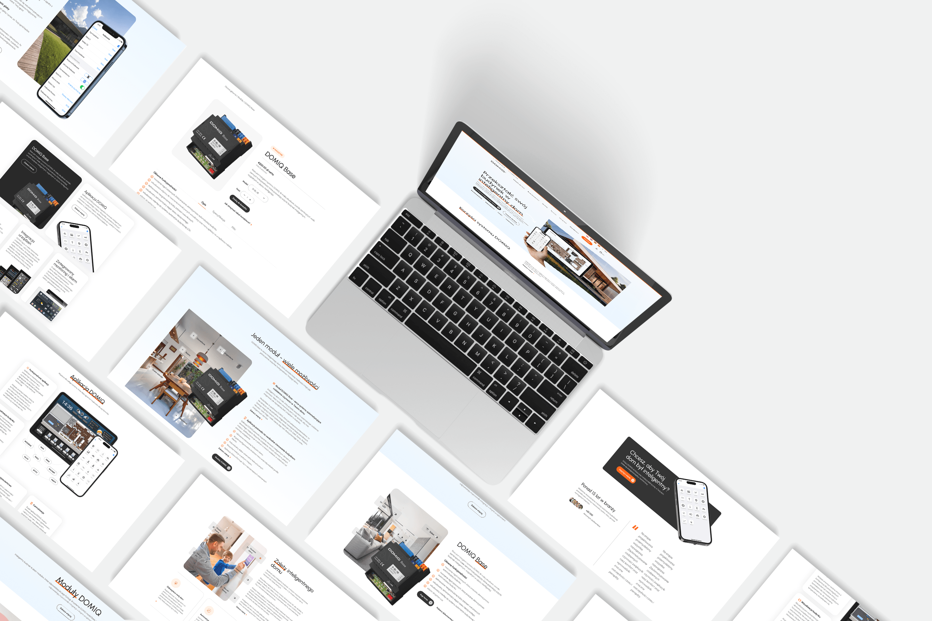 Widok z góry na laptopa otoczonego zrzutami ekranów ze strony internetowej Weterynarz Estera Król